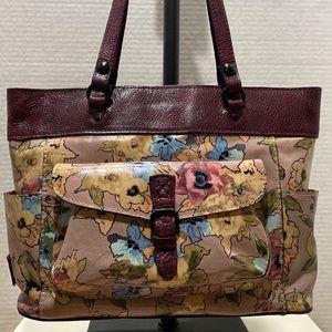 👜PATRICIA NASH “Bolsena” Purple Floral Italian Leather Tote - C